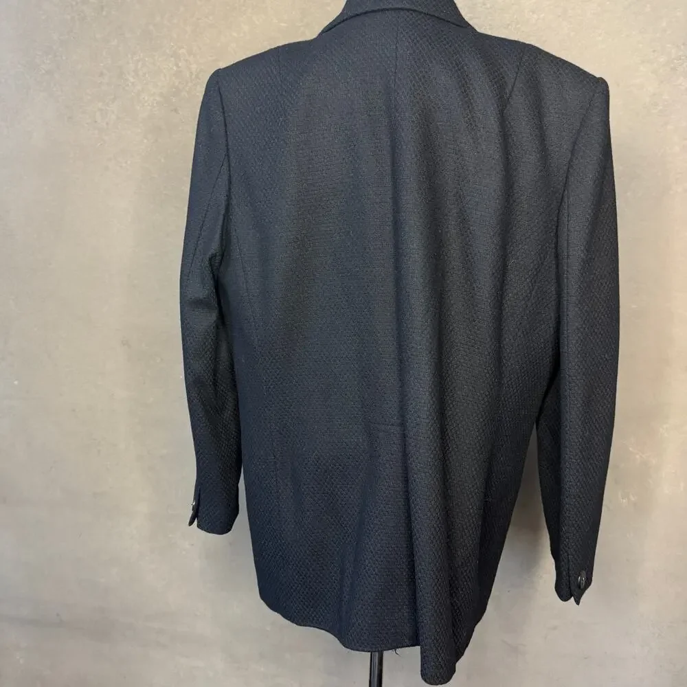 Vintage Lord & Taylor Black Textured Wool Blazer 90s Power Suit Jacket 16W